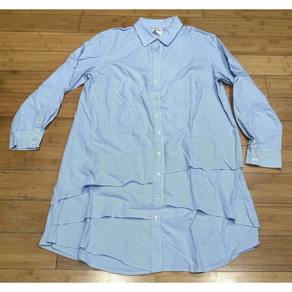 Finley Jenna Long-Sleeve Ruffle-Tiered Striped Shirtdress Women’s Size L Preppy